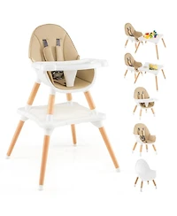 Gouun Toddler 5 in 1 Wooden Convertible High Chair with Detachable Tray and Cup Holder