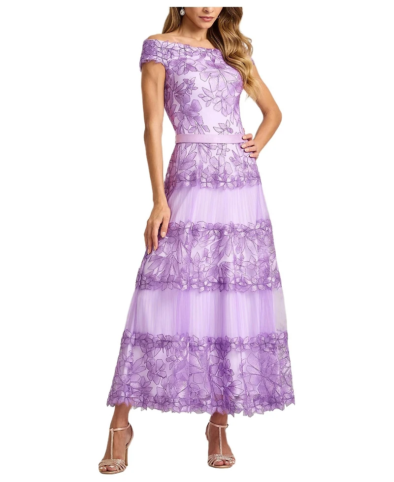 Tadashi Shoji Women's Adriane Floral Embroidered Tea-Length Dress