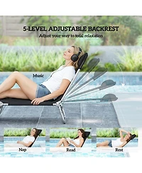 Aofar Folding Chaise Lounge Chair Reclining Mesh Headrest Outdoor
