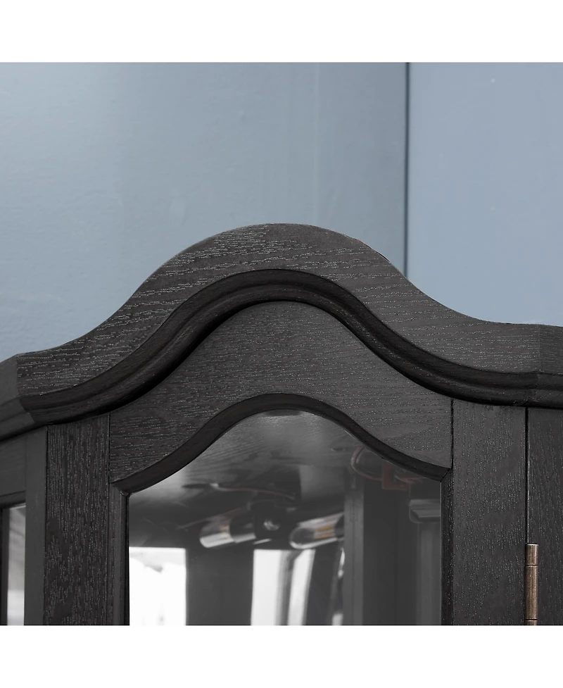 Sumyeg Lighted Corner Curio Cabinet with Tempered Glass Doors and Shelves Elegant Oak Display Storage