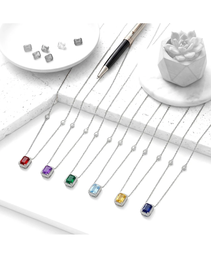 Simona Elegant Rectangle Birthstone Cz Halo Necklace