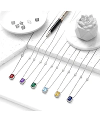Simona Elegant Rectangle Birthstone Cz Halo Necklace