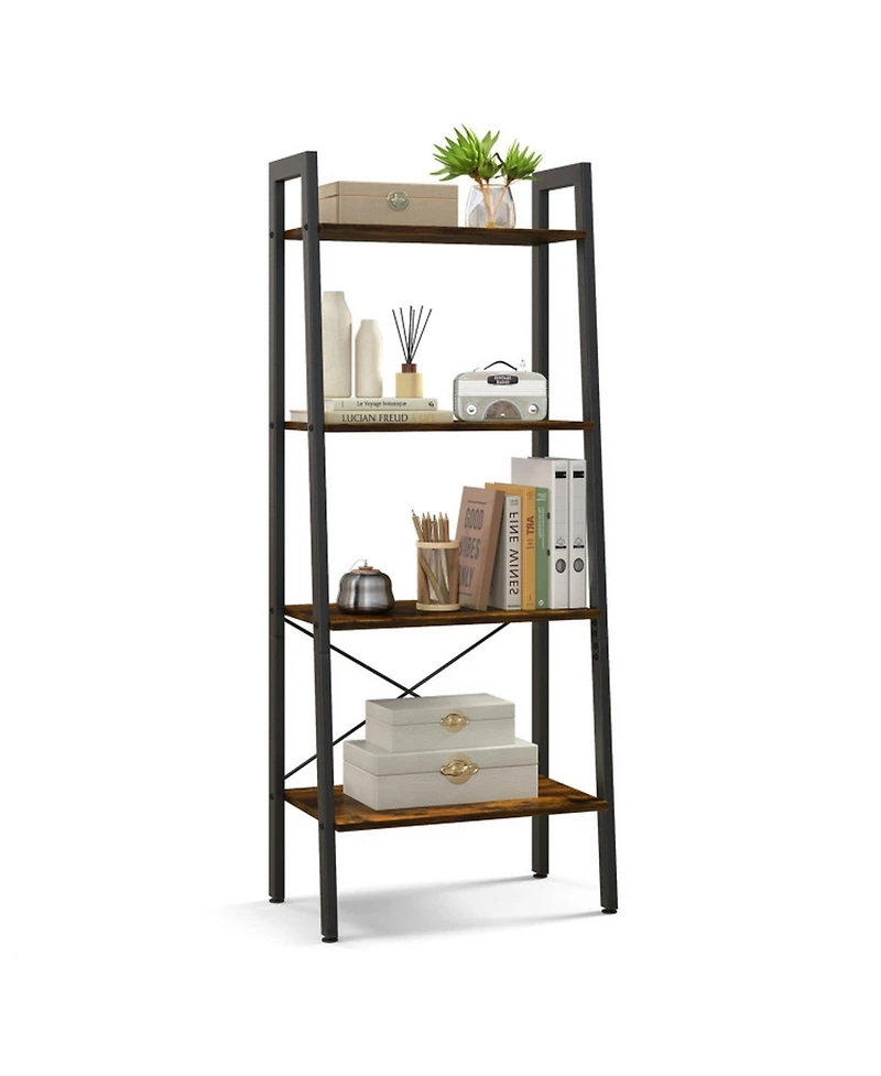 Gouun 4-Tier Industrial Bookshelf Metal Frame Storage Shelf Adjustable Feet