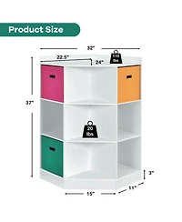 Gouun 3-Tier Kids Corner Storage Shelf Cabinet 3 Baskets Display