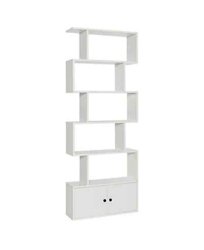 Gouun 6-Tier S-Shaped Bookshelf Freestanding Cabinet Doors Display