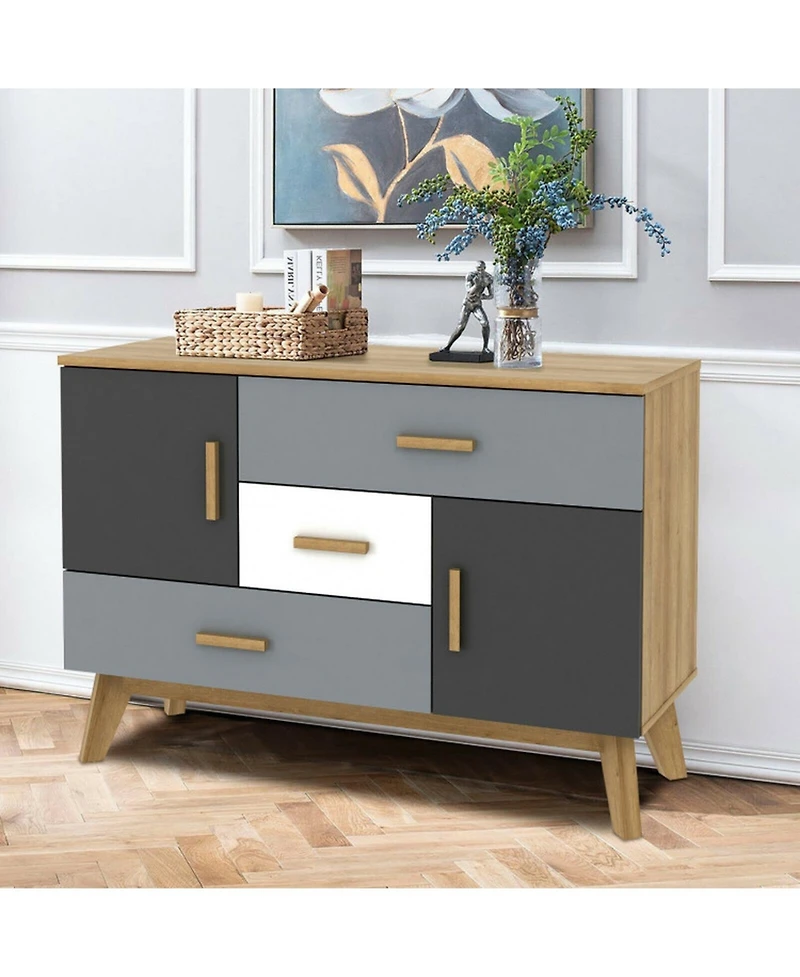 Gouun Free-Standing Storage Cabinet with 2 Doors and 3 Drawers
