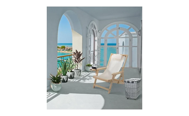 Jiallo Canvas Sling Chair With Cup And Wine Holder Ottoman