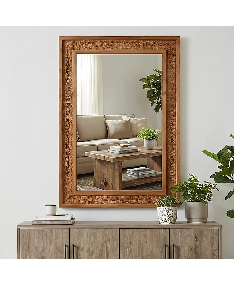 Laoties 20" x 30" Rattan Wall Mirror, Farmhouse Bathroom Vanity Mirror for Entryway and Living Room