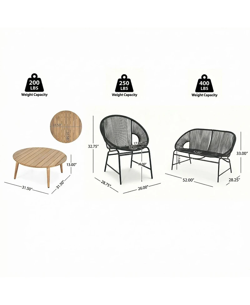 Asagikoiai Piece Rattan Outdoor Conversation Set with Loveseat and Chairs Acacia Wood Table