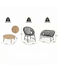 Asagikoiai Piece Rattan Outdoor Conversation Set with Loveseat and Chairs Acacia Wood Table