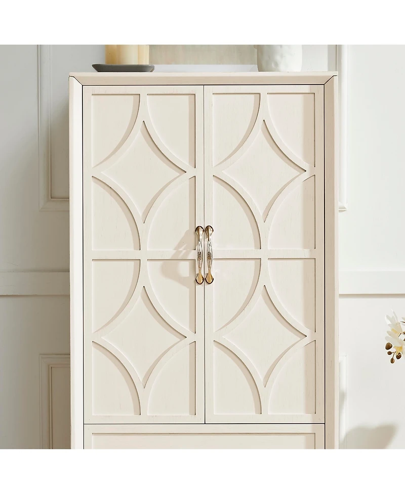 Casainc 4 Door Storage Cabinet with Unique Arc Handles and Adjustable Shelves