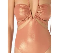 Vince Camuto Women's V-Neck Plunge One-Piece Swimsuit