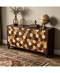 Streamdale Furniture 59.8 Inch Sideboard with Honeycomb Pattern Modern Accent Cabinet