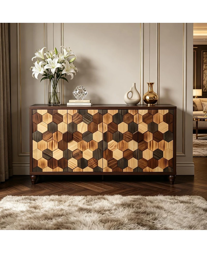 Streamdale Furniture 59.8 Inch Sideboard with Honeycomb Pattern Modern Accent Cabinet