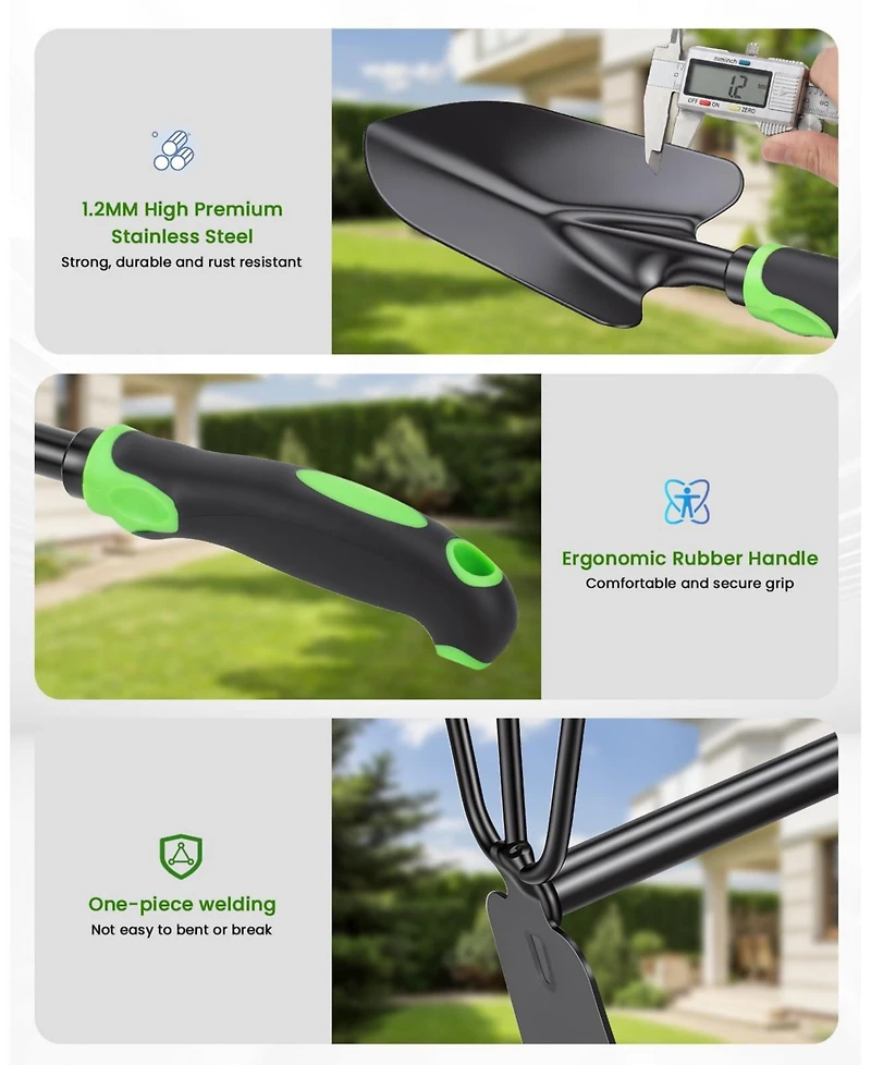 Xdovet Garden Tool Set Heavy Duty Stainless Steel Shovel Trowel Rake Hoe Cultivator