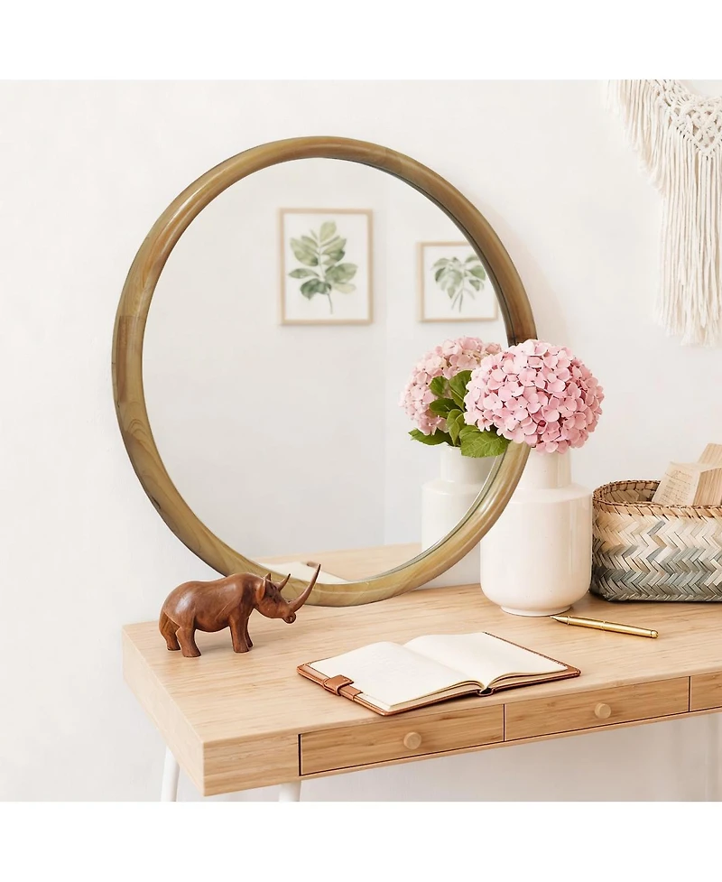 Laoties Modern Round Wall Mirror, Natural Wood Vanity Mirror for Bathroom, Entryway and Living Room Decor