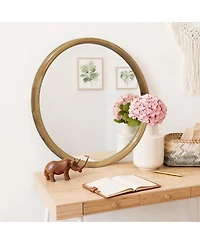 Laoties Modern Round Wall Mirror, Natural Wood Vanity Mirror for Bathroom, Entryway and Living Room Decor