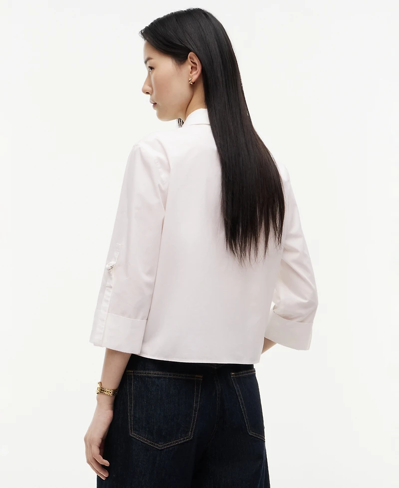 Tommy Hilfiger Women's Cropped Collared Roll-Tab Cotton Shirt