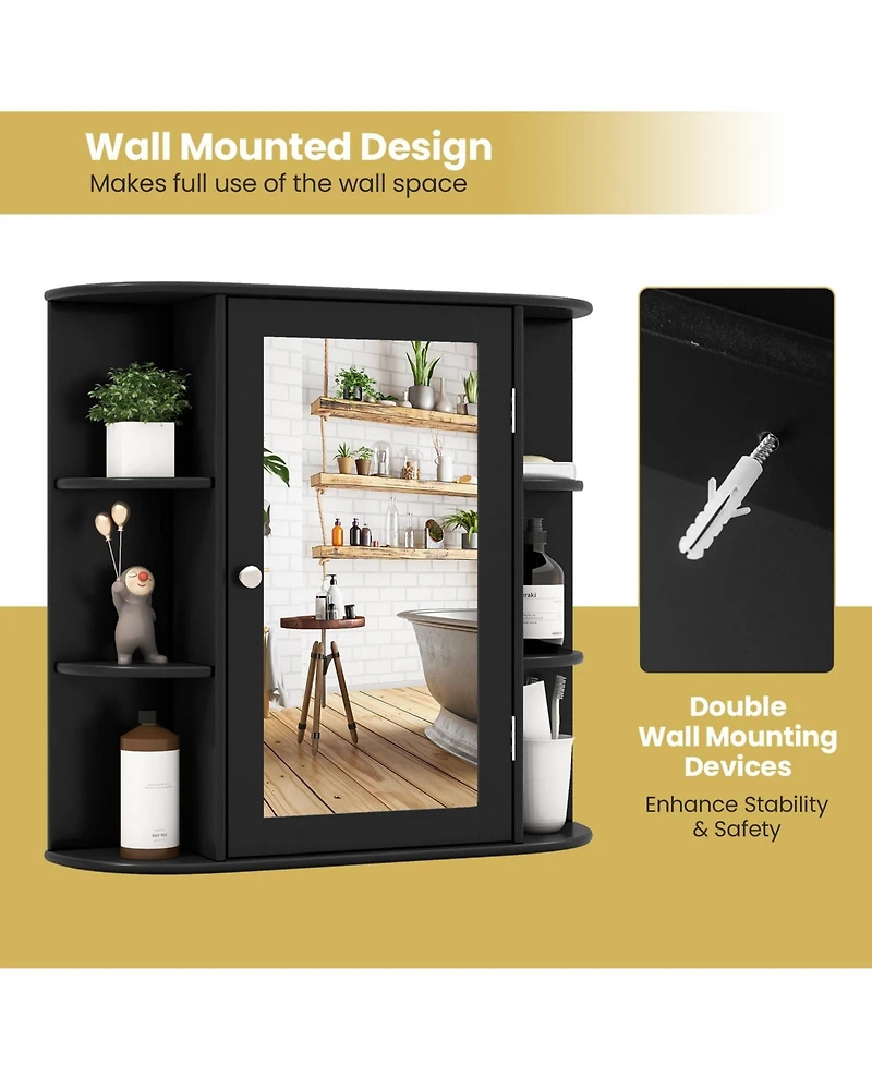 Volenca Wall-Mounted Bathroom Mirror Cabinet with Open Shelves, 26-in W