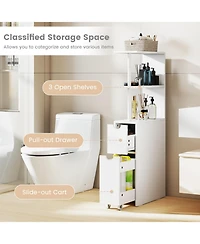 Volenca Slim Freestanding Bathroom Cabinet with Slide-Out Cart and Open Shelves, 45-in H