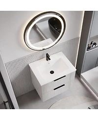 Phying 30 Inch Modern Fluted Bathroom Vanity Wall Mounted Floating Cabinet Sink Stylish Space Saving Bathroom Furniture for Home Apartment