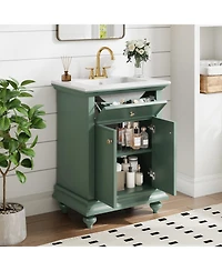 Phying 24 Inch Modern French Bathroom Vanity Elegant Freestanding Bathroom Cabinet with Ball Turned Legs Vintage Home Bathroom Furniture