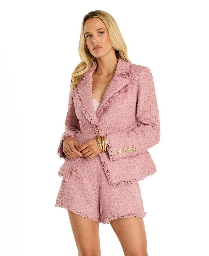 The Noli Shop Women's Giselle Single Breasted Tweed Blazer