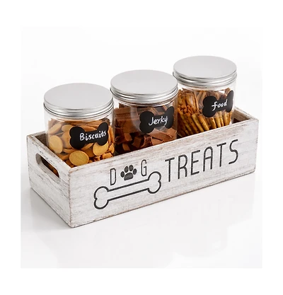 Aronkl Vintage Wooden Pet Food Storage Organizer With 3 Leak Proof Jars Personalized Decor Gift