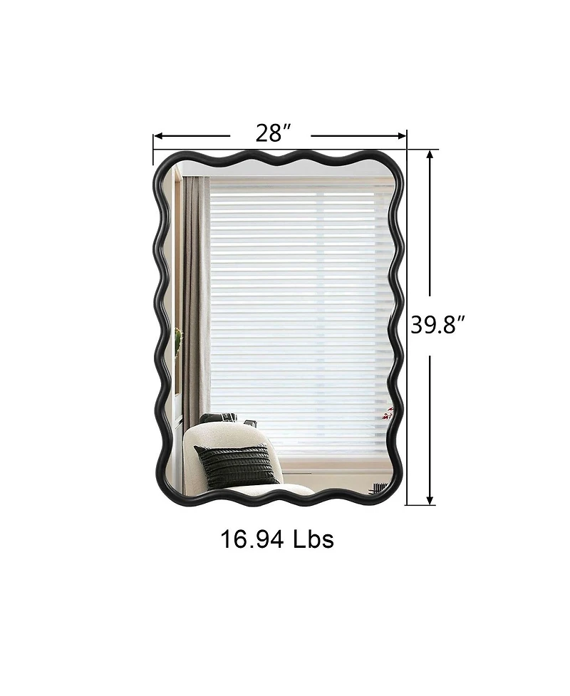 Laoties 40" x 28" Wavy Solid Wood Wall Mirror, Modern Decorative Mirror for Living Room and Entryway