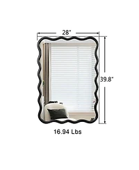 Laoties 40" x 28" Wavy Solid Wood Wall Mirror, Modern Decorative Mirror for Living Room and Entryway