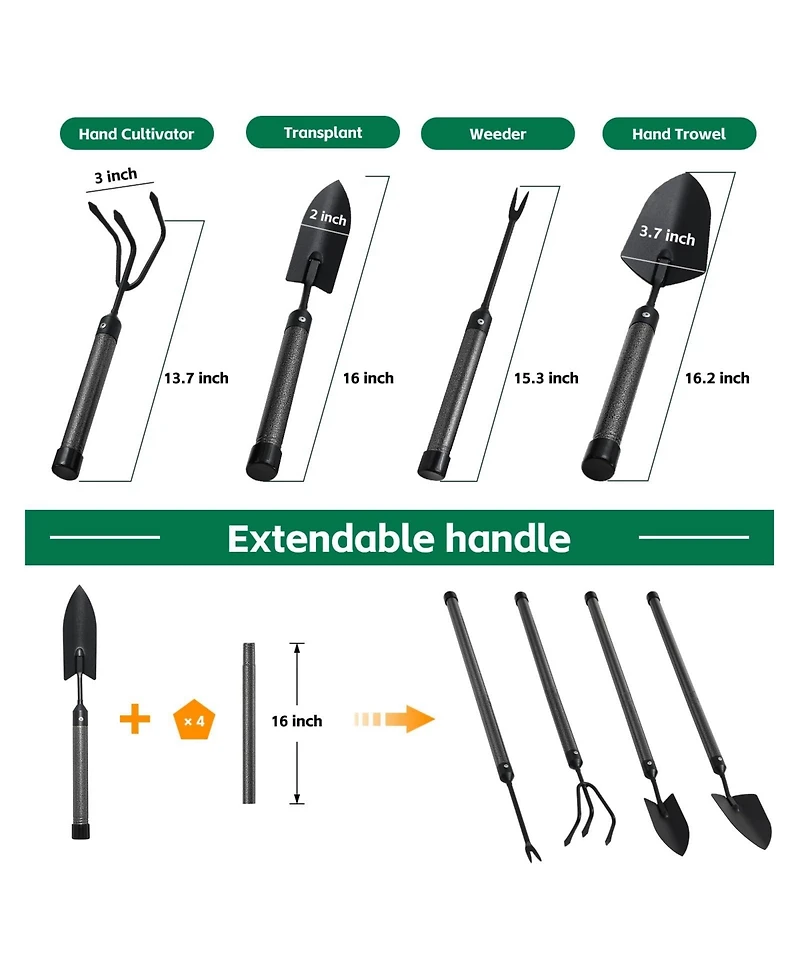 Xdovet Garden Tools Set Extension Handles 5 Piece Steel Rust-proof Weeding Planting Kit