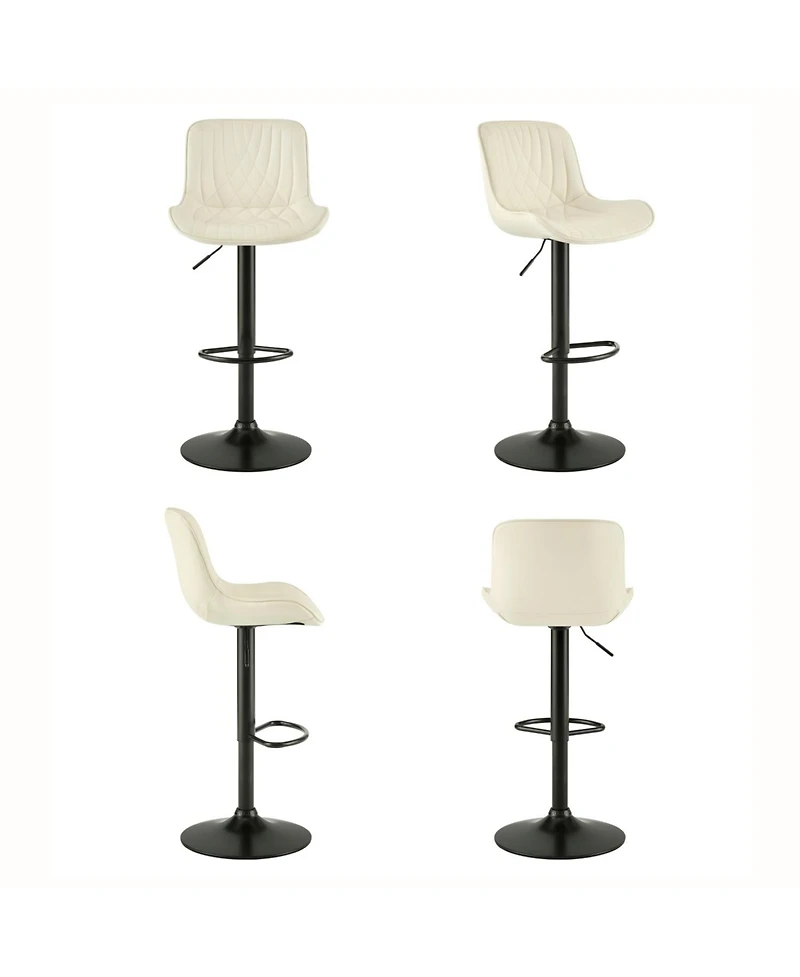 Rainsken Contemporary Adjustable Barstool Set of 2, Faux Leather Swivel Seats with Back, Counter Height Metal Chairs, for Bar, Kitchen, Dining Room
