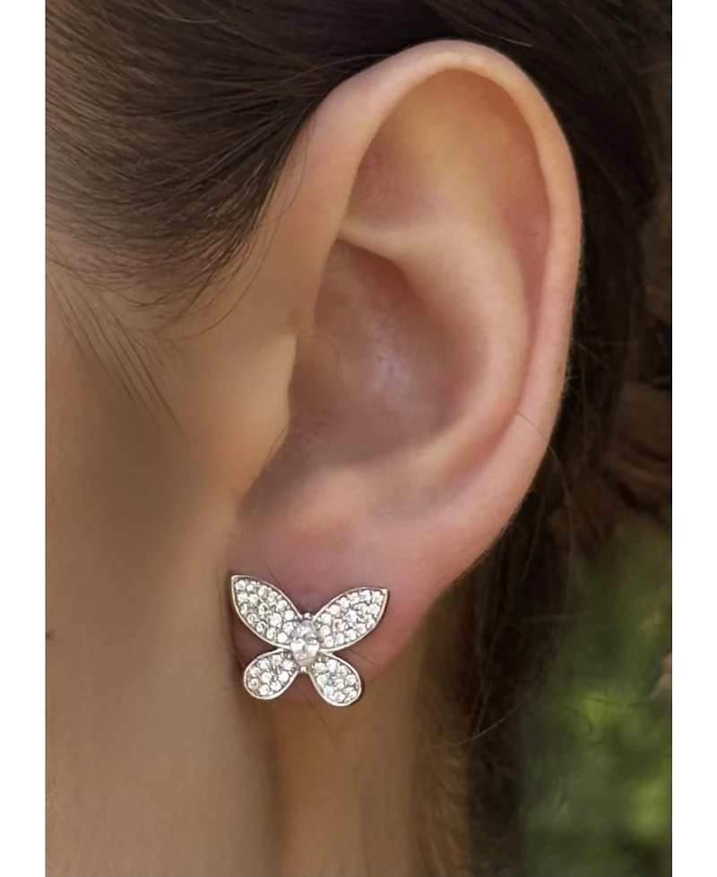 Suzy Levian New York Sterling Silver Pave Cubic Zirconia Butterfly Stud Earrings