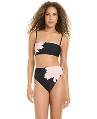 Sanctuary Womens Woodland Flora Clean Bandeau Neck Bikini Top High Leg Swim Bottoms
