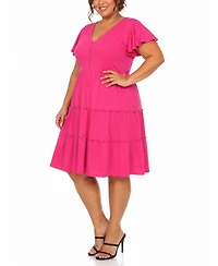 White Mark Plus Ruffle-Sleeve Tiered Dress