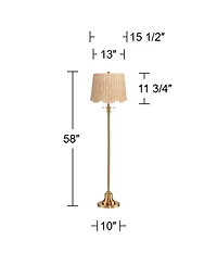 360 Lighting Dyna 58"H Antique Brass and Rattan Drum Shade 2-Light Floor Lamp