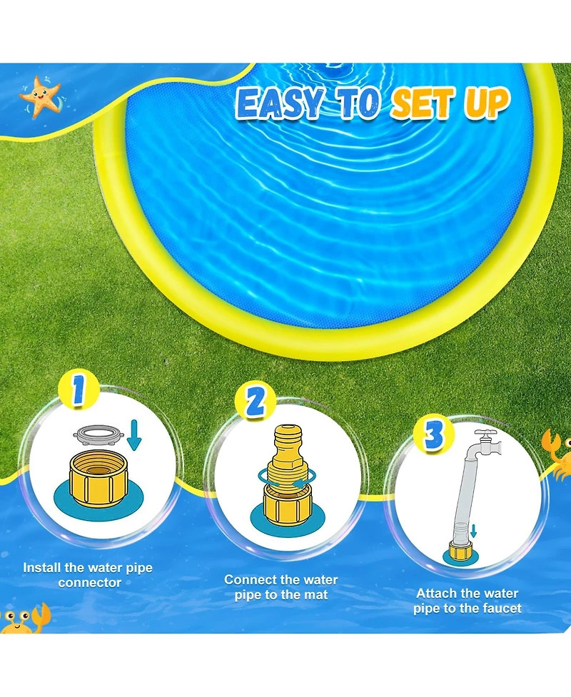 Aofar 107" Splash Pad Sprinkler Kids Dog Pool Outdoor Water Play Yard