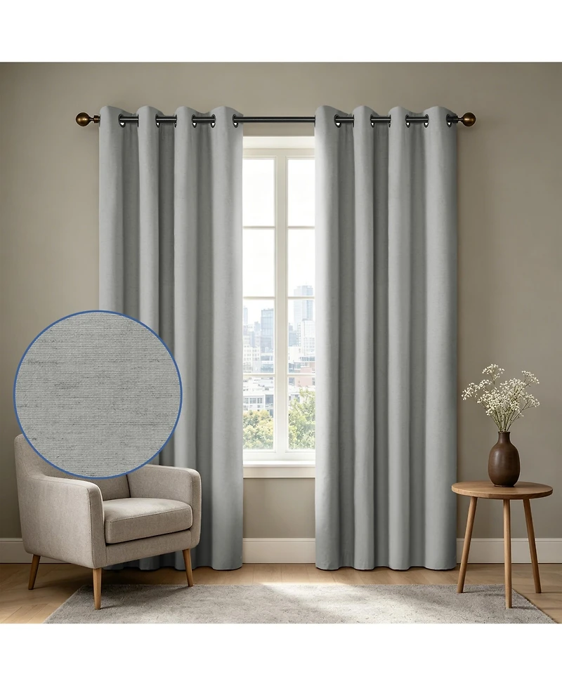 Linen Blend Total Blackout Grommet Curtains Pair