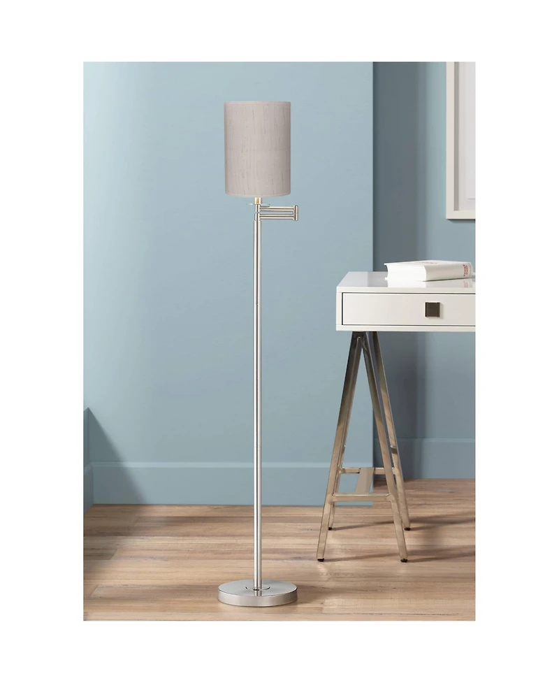 360 Lighting Modern Swing Arm Floor Lamp 60.5" Tall Brushed Nickel Linen Cylinder Shade for Living Room Reading Bedroom Office