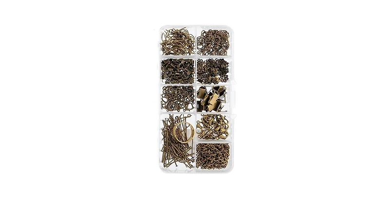 John Bead 9-Slot Antique Brass Jewelry Findings Kit Assortment, 461pcs