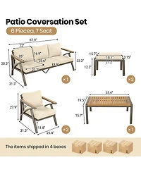 Asagikoiai 6-Piece Outdoor Patio Furniture Set, 7-Seat Steel Frame Conversation Sofa Set