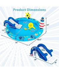 Aofar Inflatable Pool Shark Slide Sprinkler Fishing Water Play Center