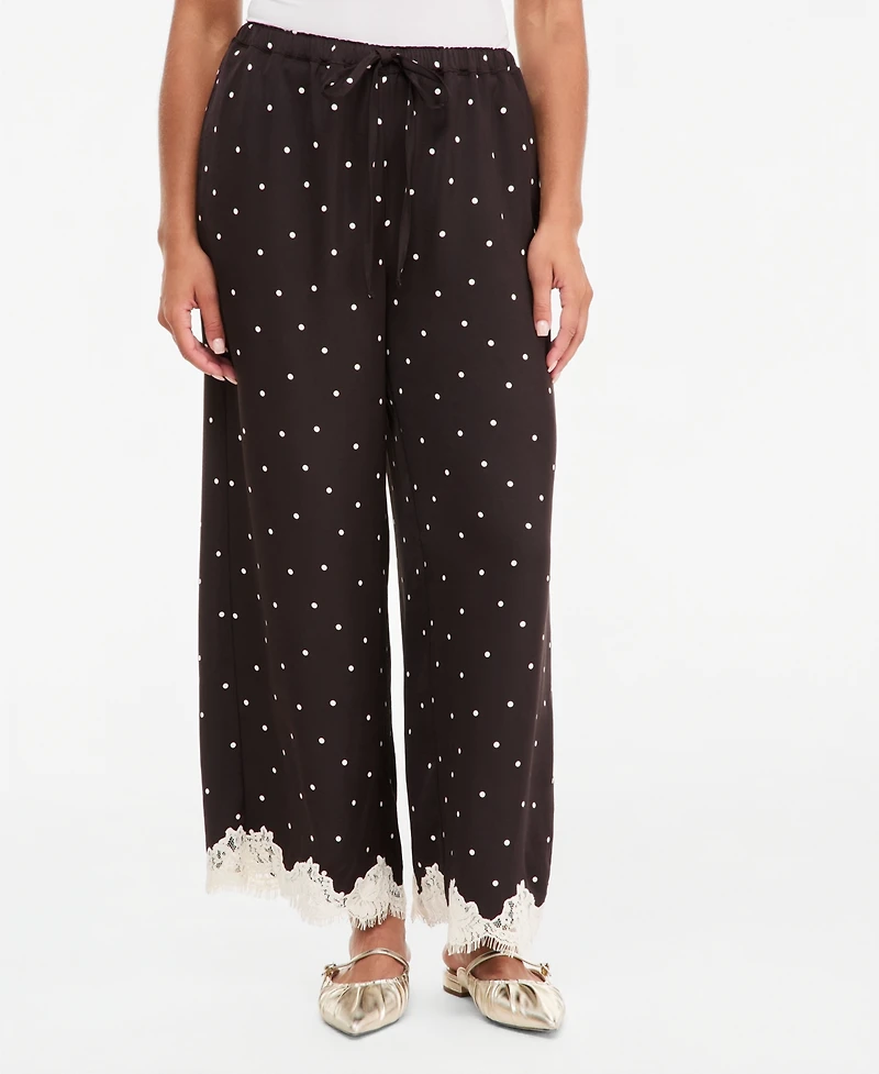 On 34th Women's Pull-On Dot Lace-Trim Wide-Leg Pants, Macy's Exclusive