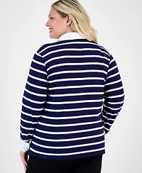Jones New York Plus Size Long-Sleeve Striped V-Neck T-Shirt