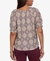 Ruby Rd. Petite Desert Geo Print Lace Trim Knit Top
