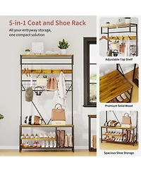 gaomon 5-in-1 Freestanding Hall Tree with Bench and Shoe Storage, Entryway Organizer for Hallway, Mudroom, Bedroom
