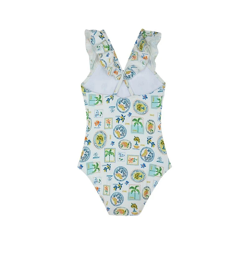 Gottex Kids Child Girls Capri Vibes Square Neck Ruffle One Piece