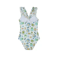 Gottex Kids Child Girls Capri Vibes Square Neck Ruffle One Piece