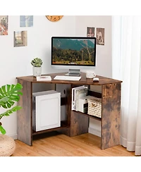 Gouun Triangle Corner Computer Desk with Storage Shelf and Cable Management