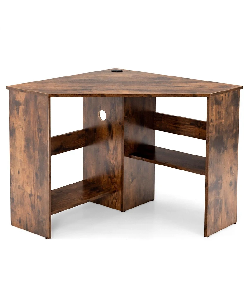 Gouun Triangle Corner Computer Desk with Storage Shelf and Cable Management